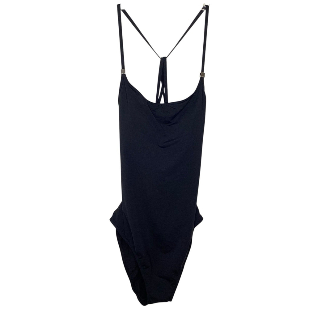 Calvin Klein Swimsuit Women Sz 16 Black One Piece High Leg Low Back Strappy NWOT - Picture 3 of 11
